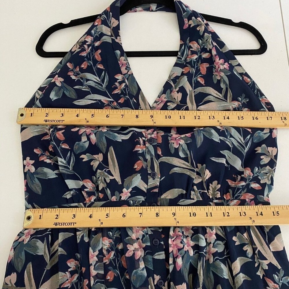Gal Meets Glam Siena Dress Size 10P Blue Floral Maxi Halter Smocked Flowy - Picture 9 of 10